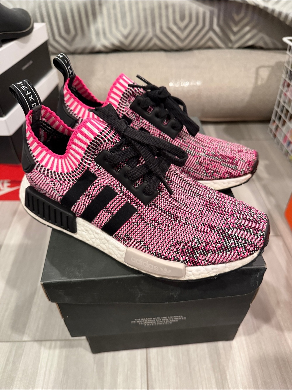 adidas NMD R1 Primeknit Sneakers - Pink & Black